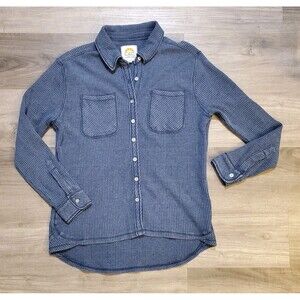C & C California Womens Sz S Waffle Knit Button Front Shirt Blue